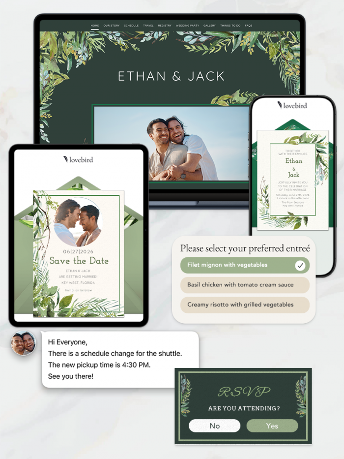 Lovebird digital wedding stationery suite