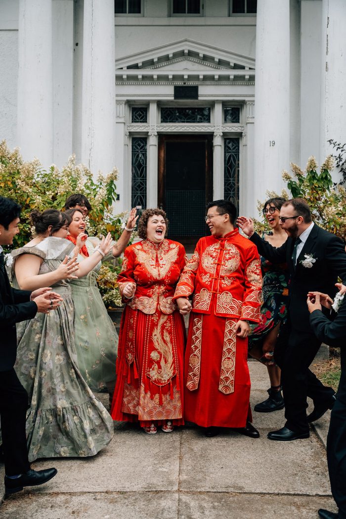 happy wedding day photo with traditional chinese clothing