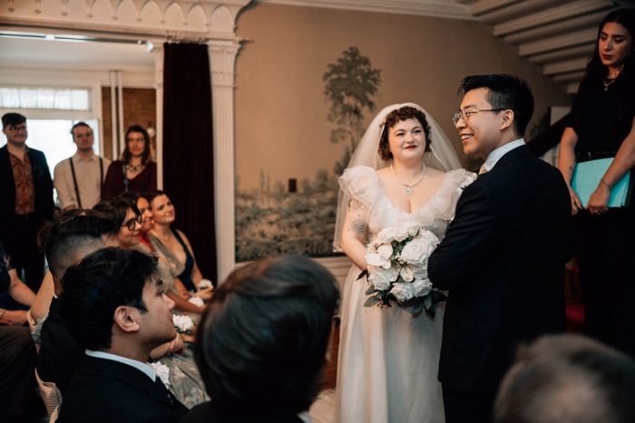 bride in vintage wedding dress from the 80s